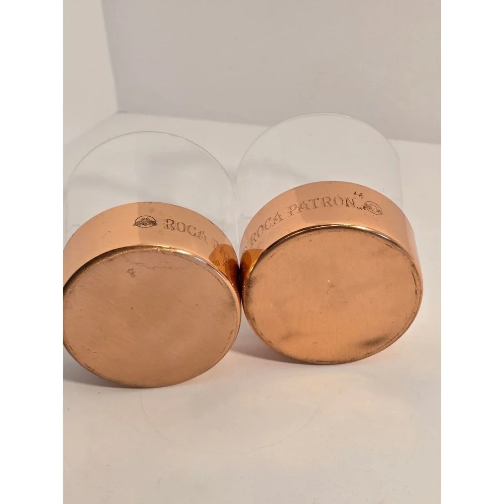 Roca Patron Whiskey Cocktail Glass Set of 2 Copper Bottom Heavy Quality NEW‎